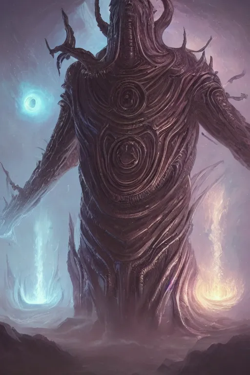 Image similar to great old one, eldritch god, deity, god, cosmic, nightmare, outer space, aliens, digital art, magic the gathering, mtg, by greg rutkowski, trending on artstation