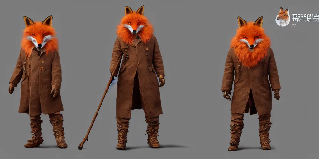 Prompt: man with the face of a fox, character sheet, concept design, contrast, hot toys, kim jung gi, greg rutkowski, zabrocki, karlkka, jayison devadas, trending on artstation, 8 k, ultra wide angle, pincushion lens effect