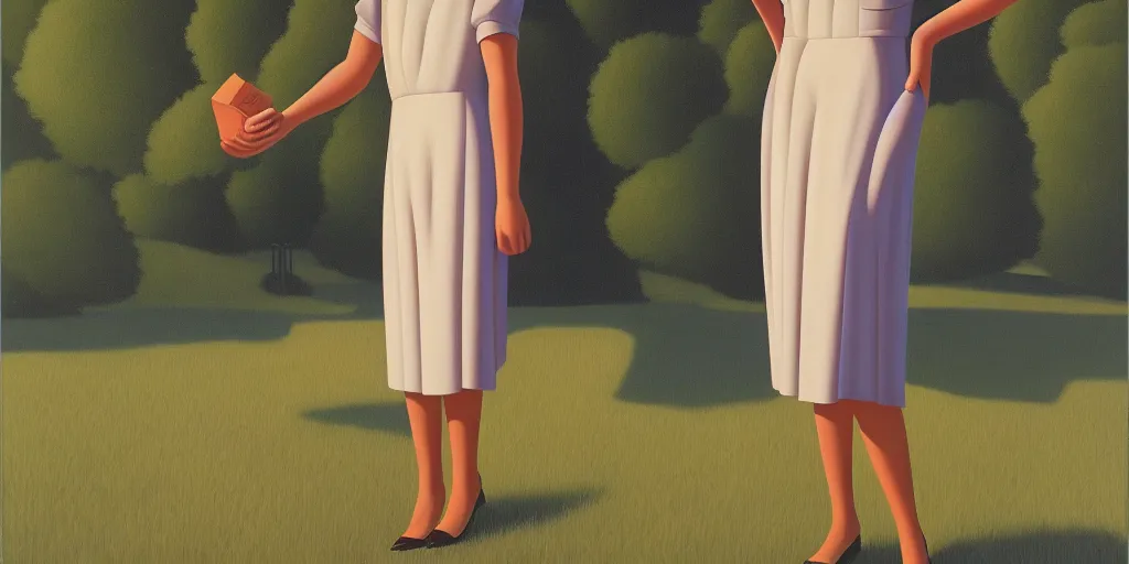 Prompt: tall lady in a dress, summer evening, kenton nelson