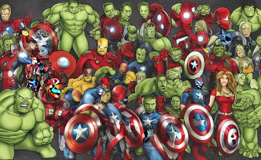 Image similar to marvel avengers made of pickles, concept art