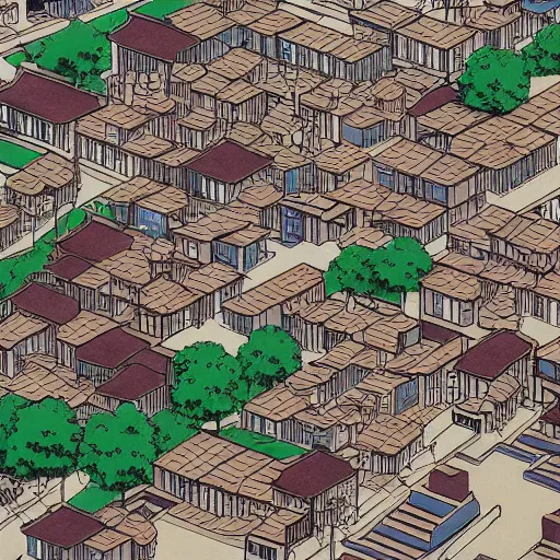 Image similar to japanese town, neighborhood, modern neighborhood, japanese city, underground city, modern city, tokyo - esque town, 2 0 0 1 anime, cel - shading, compact buildings, sepia sunshine