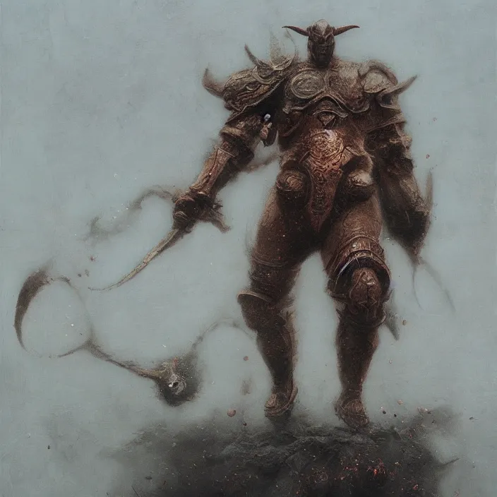 Image similar to minotaur in ancient armor concept, beksinski, ruan jia, trending on artstation