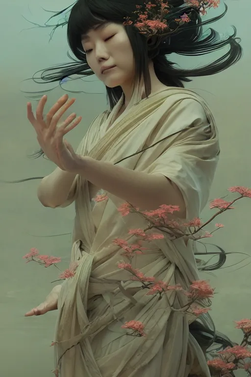 Prompt: Japanese goddess of nature, accurate anatomy, only two hands, highly detailed, digital painting, artstation, concept art, smooth, sharp focus, illustration, Unreal Engine 5, 8K, art by Ross Tran and greg rutkowski and alphonse Mucha