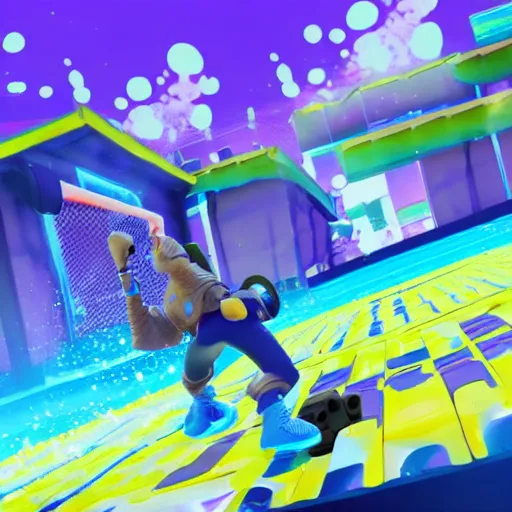 Image similar to a screenshot of drake the rapper preforming in splatoon match