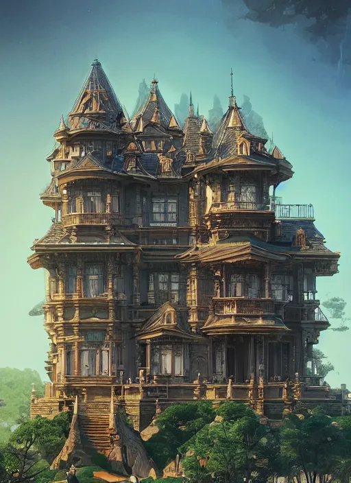 Image similar to a diamond carved mansion on a mystic groove, mysticism, art style by kim jung gi karl marx greg rutkowski ghibli, au naturel, hyper detailed, digital art, trending in artstation, cinematic lighting, studio quality, smooth render, unreal engine 5 rendered, octane rendered