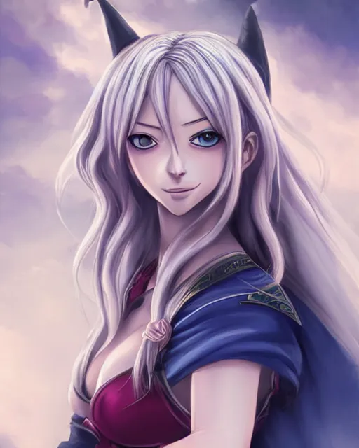 Prompt: beautiful portrait of a Witch who looks like Lucy Heartfilia, Fairy Tail anime character design by Ross Tran, artgerm detailed, soft lighting