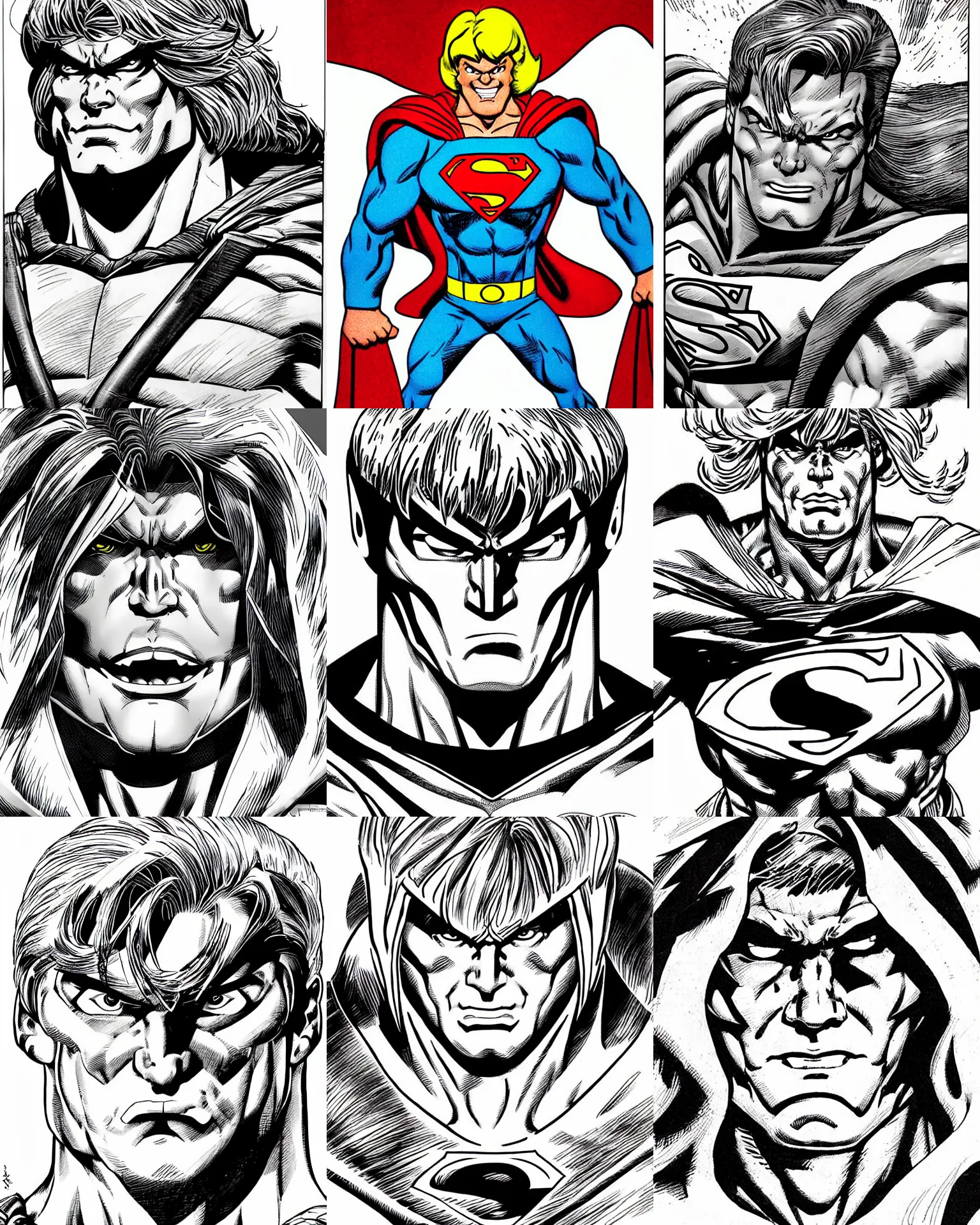 Image similar to he - man!!! jim lee!!! macro face shot!! flat ink sketch by jim lee face close up headshot superman costume in the style of jim lee, x - men superhero comic book character by jim lee