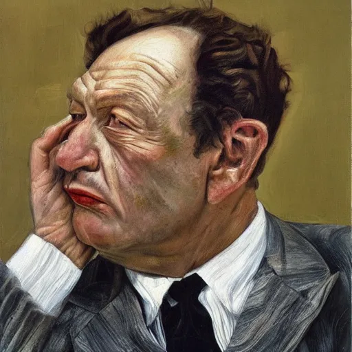 Prompt: high quality high detail painting by lucian freud, hd, portrait of a silly lawyer