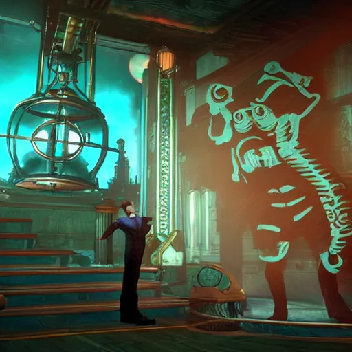 Image similar to screenshot from bioshock infinite, hatsune miku