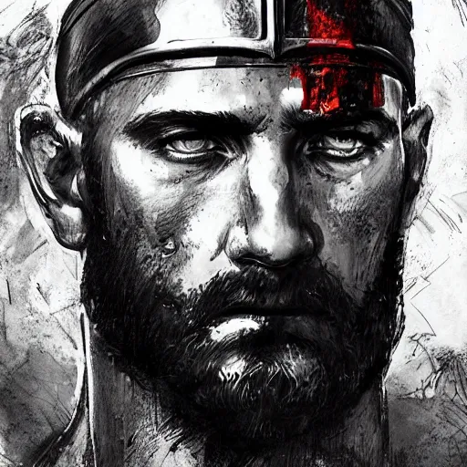 Image similar to ! dream portrait of a spartan war hero leonidas, colourised, face portrait, epic, tragic, military art, fantasy, dieselpunk, hd shot, digital portrait, beautiful, artstation, comic style, by artgerm, guy denning, jakub rozalski, magali villeneuve and charlie bowater