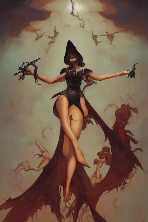 Prompt: Witch by Peter Mohrbacher in the style of Gaston Bussière, Art Deco