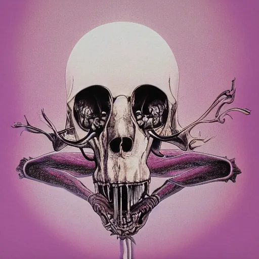 Prompt: photograph of a pastel screen print on thick paper of album artwork for the band TOOL designed by Ash Thorp and Nychos. No skulls.