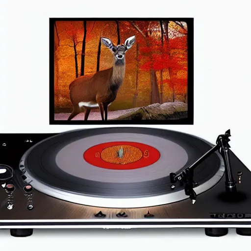 Prompt: “a deer dj playing on turntables, hyperexpressive beatiful matte painting, dynamic scene”