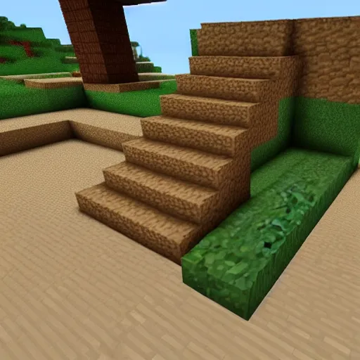 Image similar to minecraft stairs made out of minecraft dirt