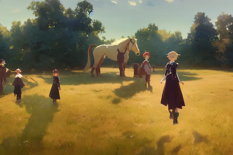 Image similar to le manege enchante, scene in an open field. key visual, conceptart, ambient lighting, highly detailed, digital painting, artstation, concept art, sharp focus, by makoto shinkai and akihiko yoshida and greg manchess