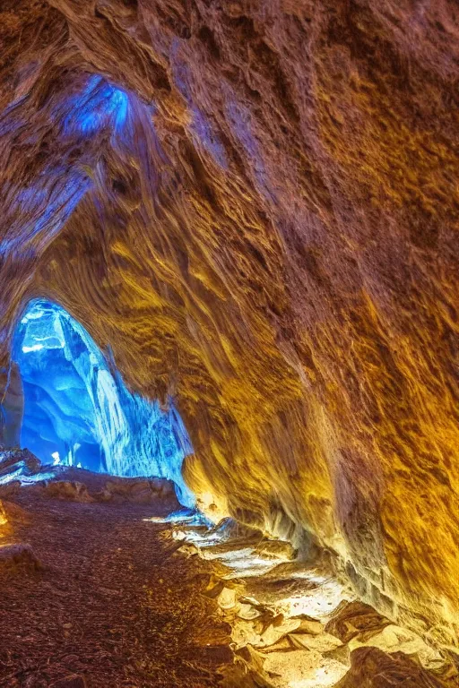 Image similar to photograph of inside of beautiful glowing caves