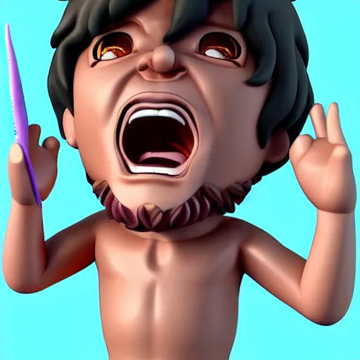 Image similar to a digital painting of a very confused greek god screaming, chibi, by antonio mello, 3 d nft, nendoroid 3 d, cyberpunk artm, cgsociety, seapunk, anime aesthetic, rendered in maya