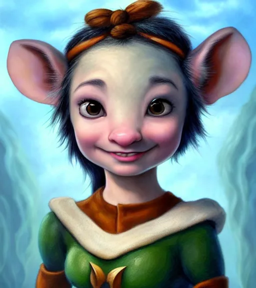 Prompt: an epic fantasy comic book style portrait painting of an extremely cute and adorable very beautiful cheesepunk jodelle ferland as a mouse halfling na'vi from avatar, by mark ryden and pixar and hayao miyazaki, unreal 5, daz, hyperrealistic, octane render, cosplay, rpg portrait, dynamic lighting, intricate detail, summer vibrancy, cinematic