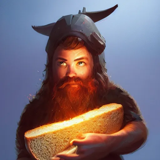 Image similar to portrait of viking toast, bread type pokemon, strong pixar wonder bread warrior, volumetric lighting, dynamic composition, art by sachin teng and sergey kolesov and ruan jia and heng z, scifi, fantasy, hyper detailed, ultra realistic, sharp focus, wildlife photography, national geographic, octane render, concept art