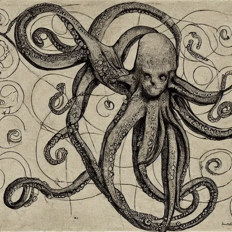 Image similar to Vitruvian Octopus, drawing by Leonardo da Vinci