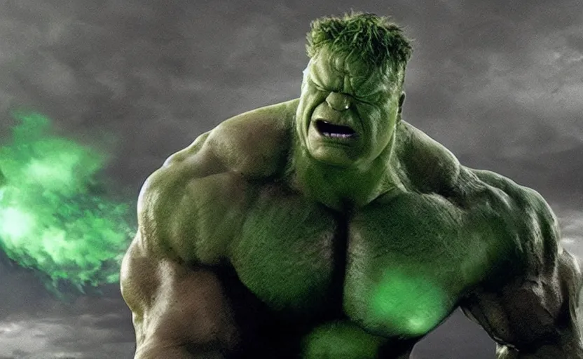 Prompt: a still of Brock Lesnar as The Incredible Hulk in Avengers Endgame,