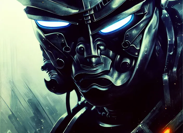 Prompt: a film portrait of a cyborg ninja raiden, finely detailed features, closeup at the face, sharp focus, perfect art, warzone background, cinematic lighting, intricate, anime, illustration, artstation, trending on pixiv fanbox, painted by greg rutkowski, studio ghibli, yoji shinkawa, hayao miyazaki,