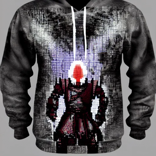 Image similar to 8 bit dark souls knight wearing a hoodie