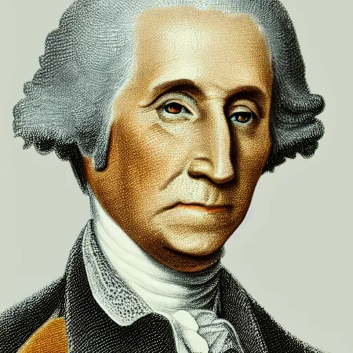 Image similar to a photorealistic colored pencil sketch of a distinguished George Washington wearing a gold chain around his neck with a small Doubloon coin attached as a necklace. This 4K HD image is Trending on Artstation, featured on Behance, well-rendered, extra crisp, features intricate detail and the style of Unreal Engine.