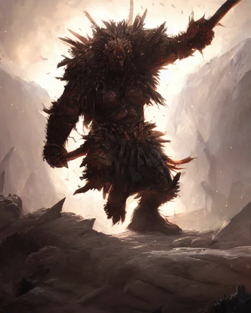 Image similar to oil painting of Angry Berserker, wearing fur armor, claws, sharp focus, attack pose, fantasy style, octane render, volumetric lighting, 8k high definition, by greg rutkowski, highly detailed, trending on art Station, magic the gathering artwork, burning Battlefield background, centered