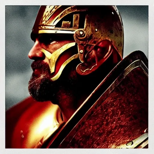 Prompt: “Leónidas king wearing helmet Roman type red crest from 300 Spartans zack Snyder battle with sword epic dark background artwork sharp intricate”