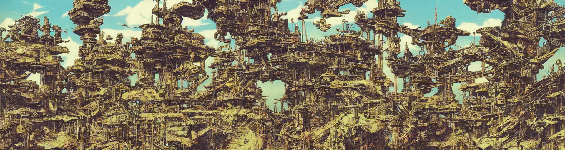 Image similar to an old school ninja obstacle course set in fuedal japan, concept art, intricate details, highly detailed, vintage sci - fi poster, retro future, in the style of chris foss, rodger dean, moebius, michael whelan, and gustave dore