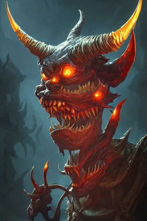 Prompt: demon imp grinning, highly detailed, d & d, fantasy, highly detailed, digital painting, trending on artstation, concept art, sharp focus, illustration, global illumination, ray tracing, realistic shaded, art by artgerm and greg rutkowski and fuji choko and viktoria gavrilenko and hoang lap, sunny