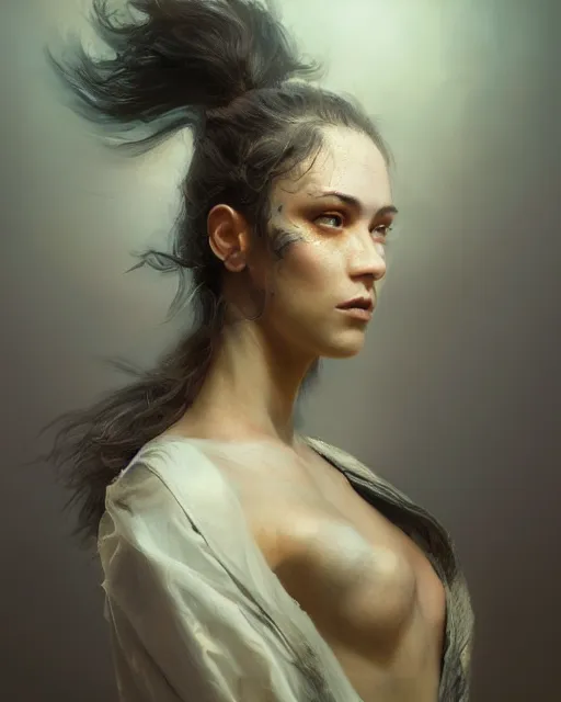 Prompt: The spirit of regret, portrait, powerful, intricate, beautiful, masterpiece, elegant, volumetric lighting, back lighting, rimlight, dramatic lighting, digital painting, highly detailed, artstation, sharp focus, illustration, Artgerm, Jean-Léon Gérôme , ruan jia