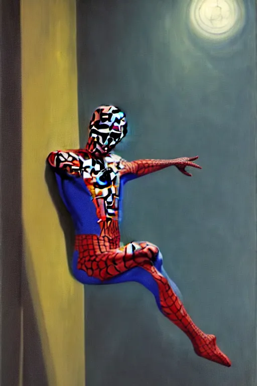 Prompt: man in spider man costume, lizard in costume astronaut, hauntingly surreal, highly detailed painting by francis bacon, edward hopper, adrian ghenie, gerhard richter, and james jean soft light 4 k,