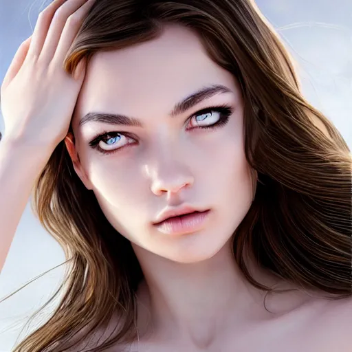 Image similar to a cute girl, photo, ultra detail, photoreal, professionally retouched, soft moonlight lighting, shiny plastic bikini, realistic, smooth face, goddess, luscious lips, perfect eyes, wide angle, sharp focus on eyes, 8 k high definition, insanely detailed, intricate, elegant, art by artgerm and wlop