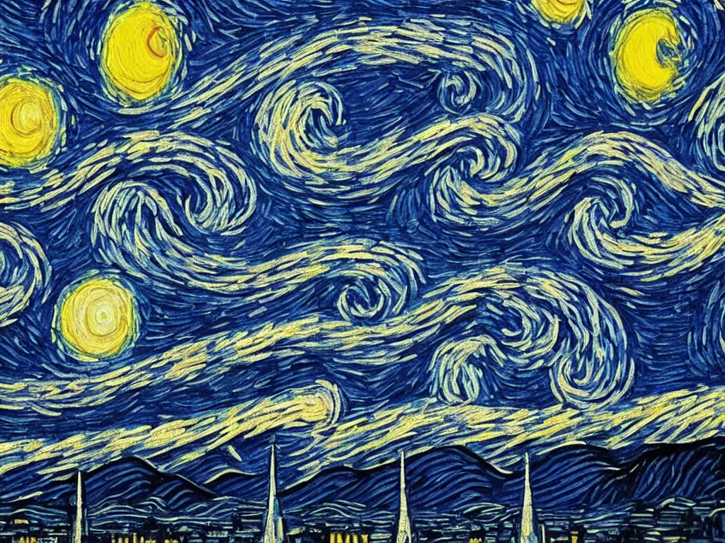 Image similar to San Francisco in the style of starry night