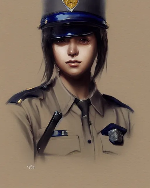 Image similar to Hyper realistic painting of a beautiful girl in a police uniform, hyper detailed, anime, by greg rutkowski, trending on artstation