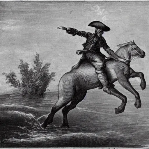 Image similar to a pirate horse riding a horse dolphin.