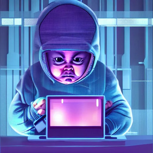 Prompt: An angry baby hacker, art by beeple