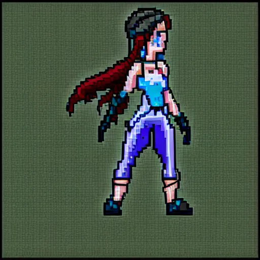 Image similar to pixel art video game sprite of a female adventurer