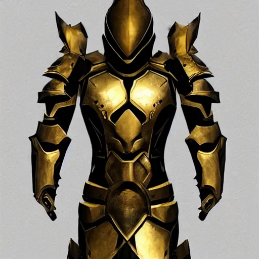 Prompt: infinity blade concept art, armor, black and gold