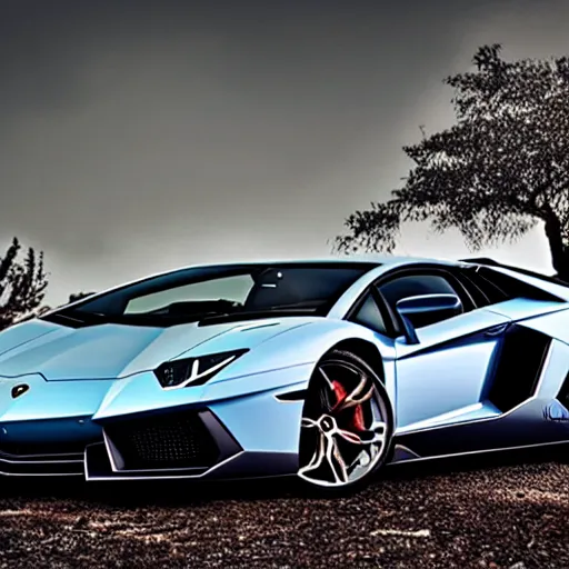 Prompt: a Lamborghini Aventador parked in a medieval fantasy setting with magic, confused villagers stare at Lamborghini Aventador