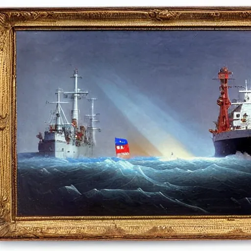 Image similar to epic soviet warship in arctic by shishkin and aivazovsky