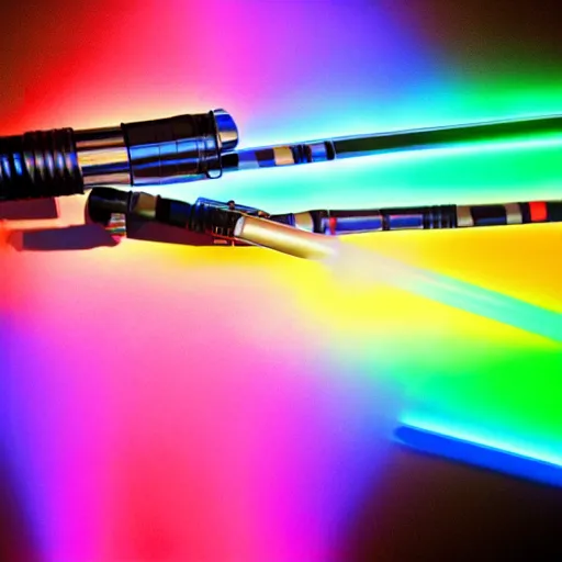 Prompt: a light saber made of multiple colors inside of it