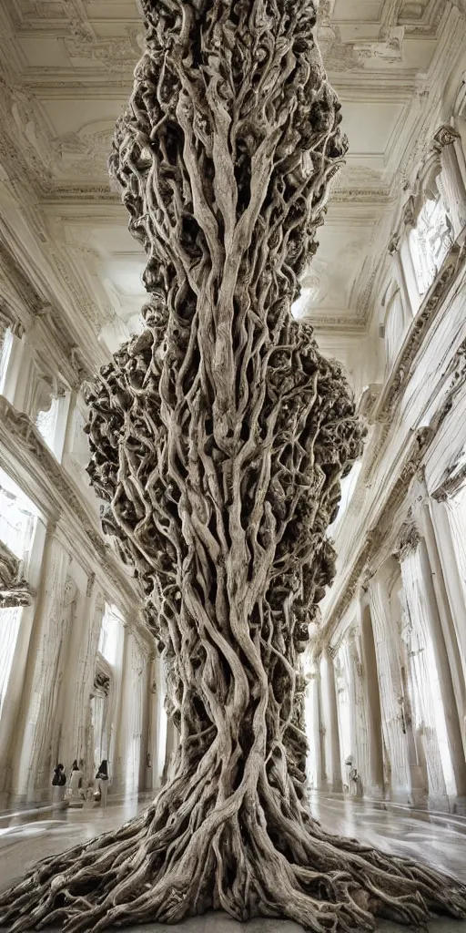 Prompt: a stunning hyperdetailed tree made of human bodies with intricate roots made of marble and sculpted by canova