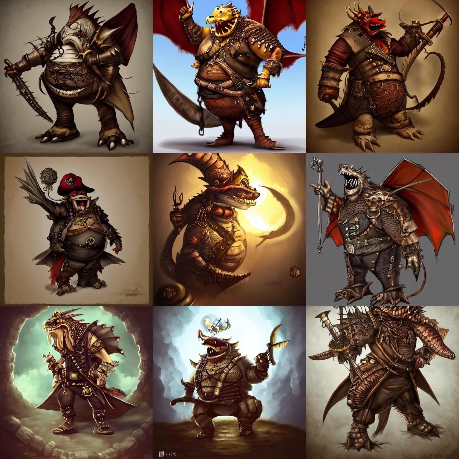 Prompt: fat pirate dragon steampunk knight, trending on artstation