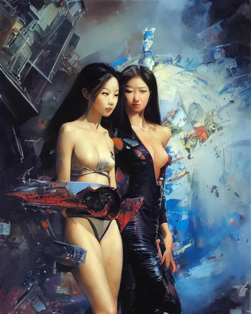 Prompt: Lee Jin-Eun by John Berkey and Gerald Brom, rule of thirds, seductive look, beautiful, in intergalactic hq, ethereal, Refined, masterpiece