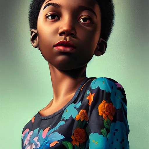 Image similar to Stockholm city portrait, black young girl, Pixar style, by Tristan Eaton Stanley Artgerm and Tom Bagshaw.