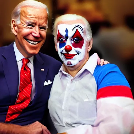 Image similar to Joe Biden with clown make-up all over his face