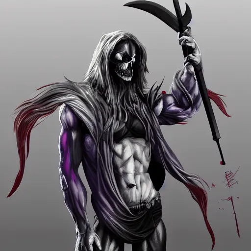 Image similar to Rainbow Grim Reaper, muscled, Pride, artstation